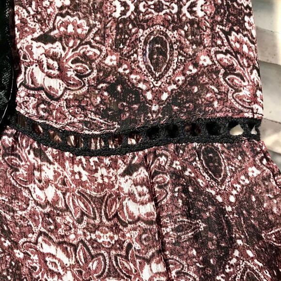 Knox Rose Women's Size XS Oversized Sheer Maroon Bohemian Mini Tunic Boho Dress - Picture 7 of 15